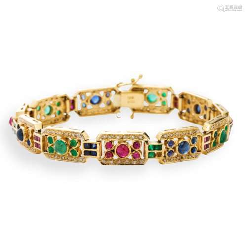 A gemstone and eighteen karat gold bracelet