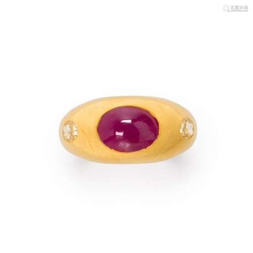 An unheated ruby and eighteen karat gold ring