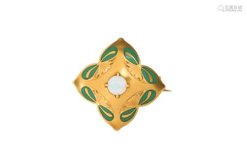 An 18-kt gold brooch, set with an opal and decorated with st...