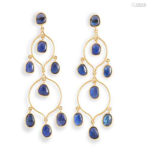 A pair of sapphire and eighteen karat gold earrings