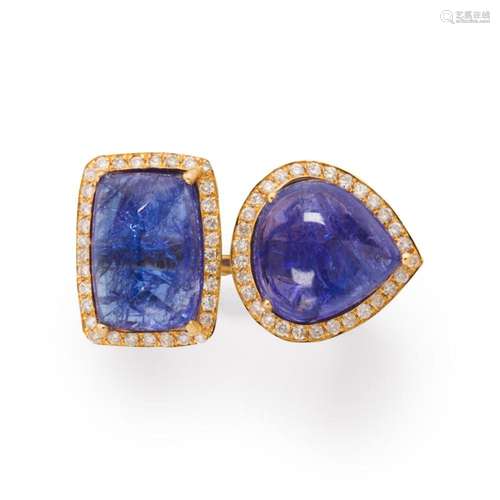 A tanzanite, diamond and eighteen karat gold ring