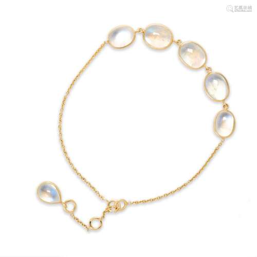 A moonstone and eighteen karat gold bracelet