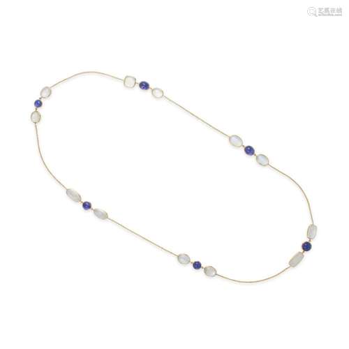 A moonstone, tanzanite and eighteen karat gold necklace