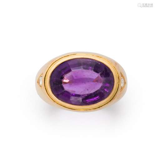 An amethyst, diamond and fourteen karat gold ring