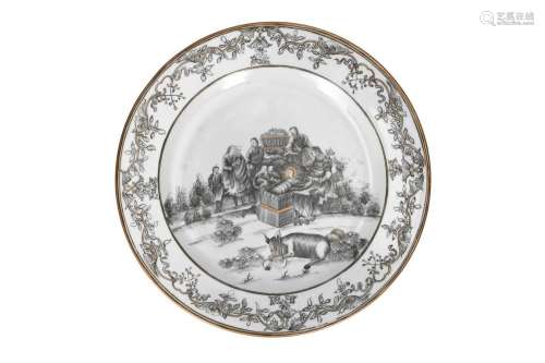 An encre de Chine porcelain dish, decorated with the birth o...