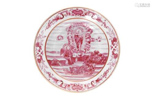 A camaieu rose porcelain deep dish, decorated with the resur...