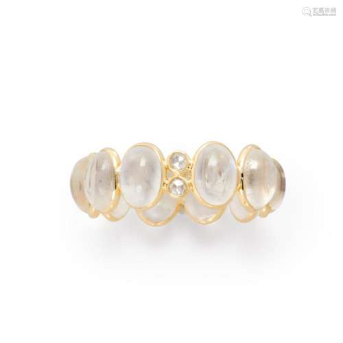 A moonstone, diamond and eighteen karat gold ring