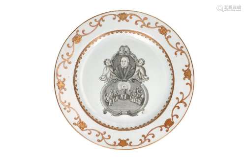 An encre de Chine porcelain dish, decorated with a portrait ...