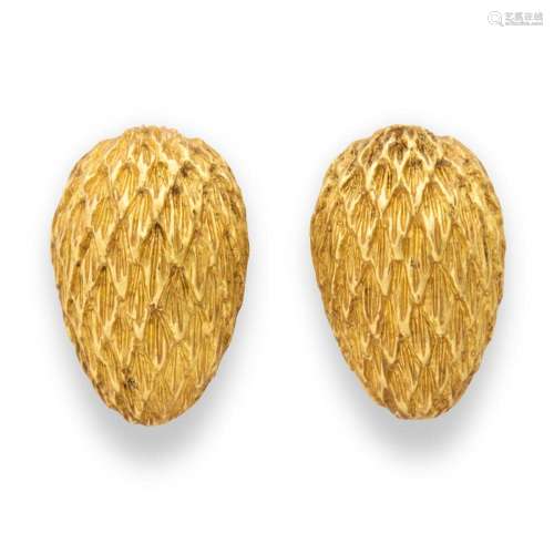 A pair of eighteen karat gold earrings