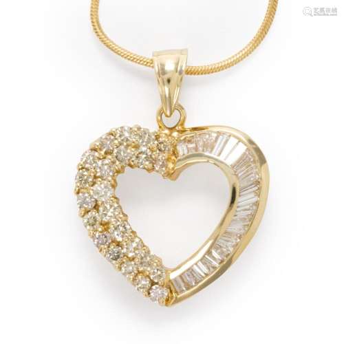A yellow diamond, diamond and fourteen karat gold pendant ne...