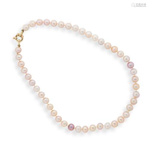 A pearl and fourteen karat gold necklace