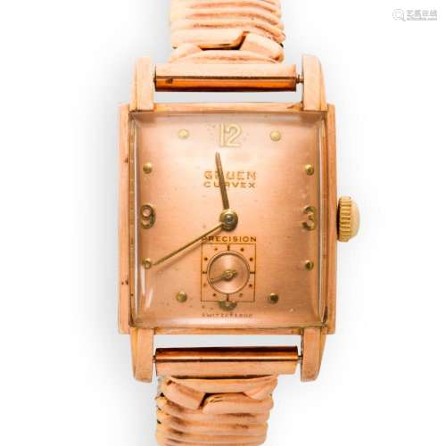 A ten karat rose gold filled wristwatch, Gruen Curvex