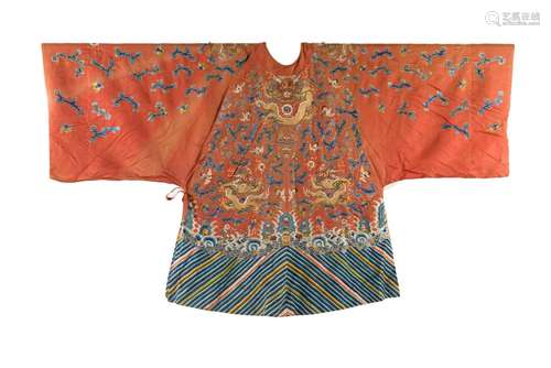 A polychrome robe with silk embroidery, depicting dragons ch...