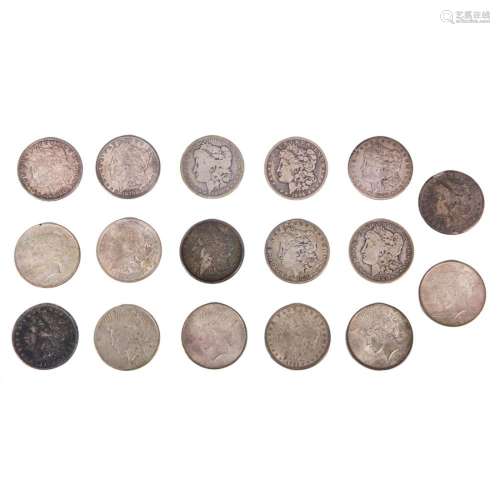 (Lot of 17) Collection of (12) Morgan and (5) Peace: (2) 187...