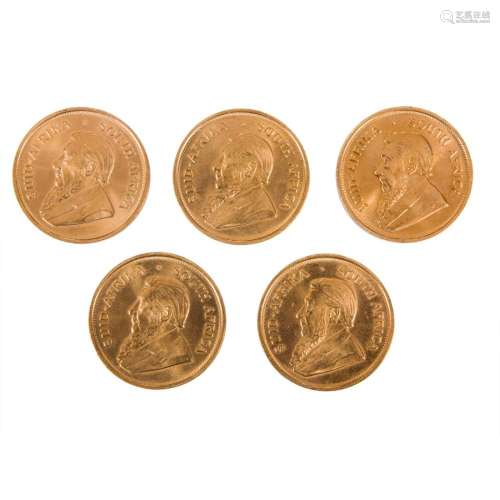 (Lot of 5) 1975 South African Gold Krugerrands 1 oz