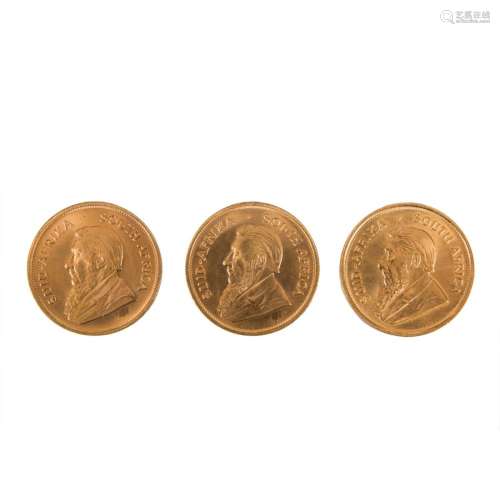 (Lot of 3) South African Gold Krugerrands 1 oz, (1) 1975 and...