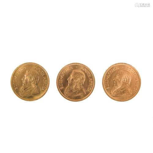 (Lot of 3) South African Gold Krugerrands 1 oz, (2) 1976 and...