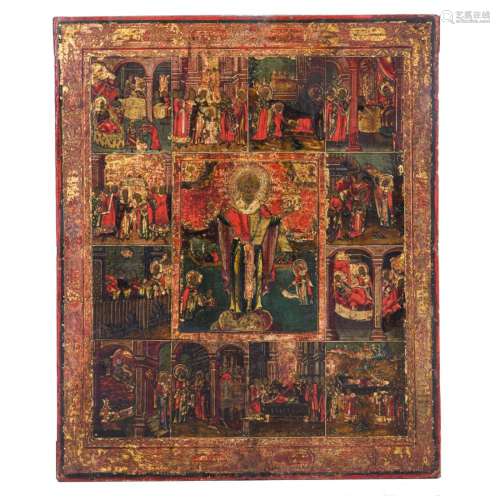 Russian Calendar icon featuring St Nickolai and scenes assoc...