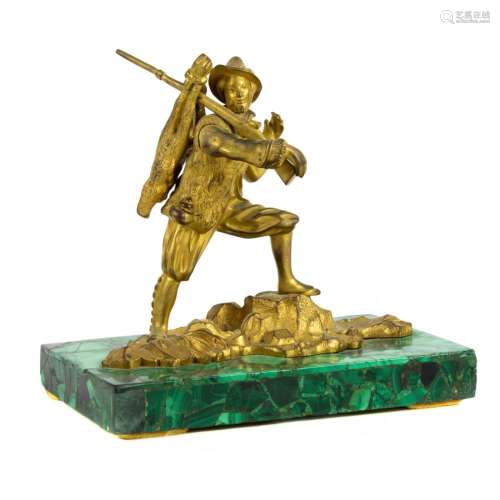A Continental gilt bronze figure of a hunter, possibly Russi...