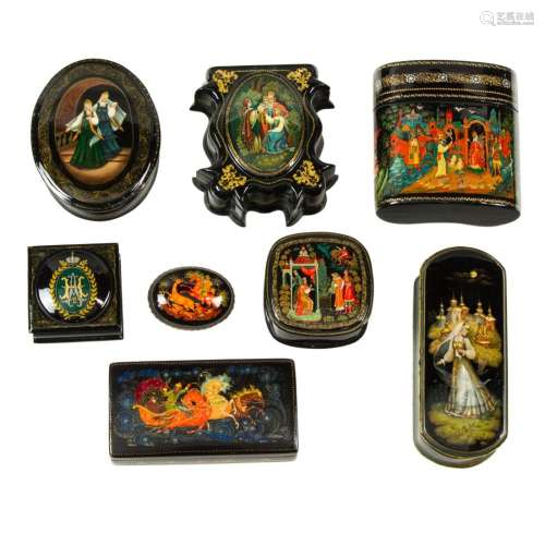 Eight Russian lacquer boxes