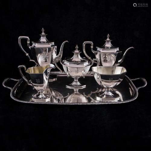 A (5 pc) Reed & Barton Art Deco sterling hot beverage se...