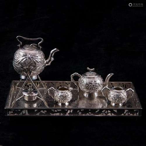 A (5 pc) Chinese Export sterling miniature tea set, Wang Hin...