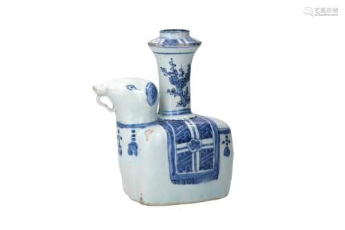 A blue and white porcelain kendi in the shape of an elephant...