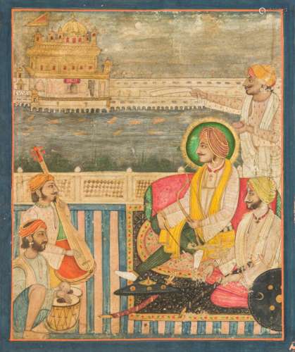 Sikh School, Miniature painting of a Seated Prince listening...