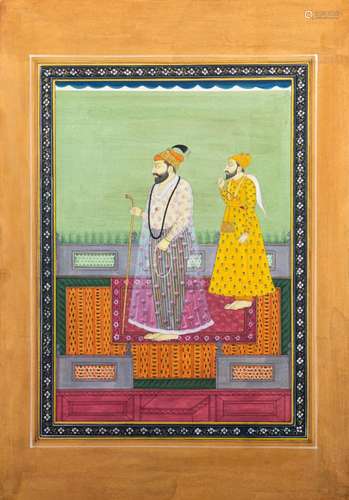 Sikh School, Miniature painting of a Prince and his consort,...