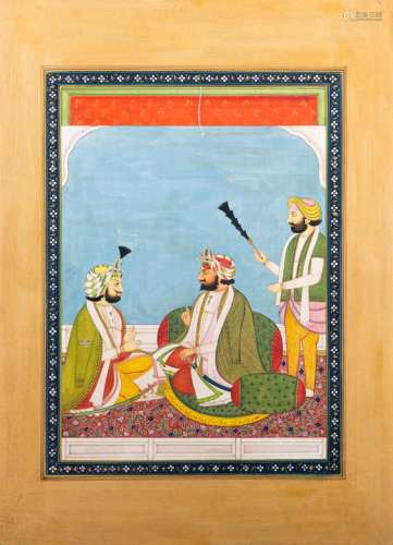 Sikh School, Miniature painting of a Seated Prince in audien...