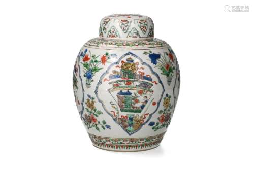 A famille verte porcelain ginger jar, decorated with flowers...