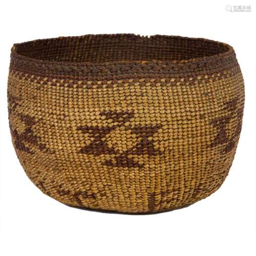 A Northwest California basket with a band with repeating &qu...
