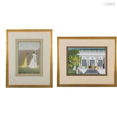 (Lot of 2) Indian miniature paintings: the first depicting R...