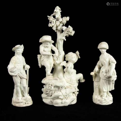 (Lot of 3) Derby biscuit porcelain figures, 18th century