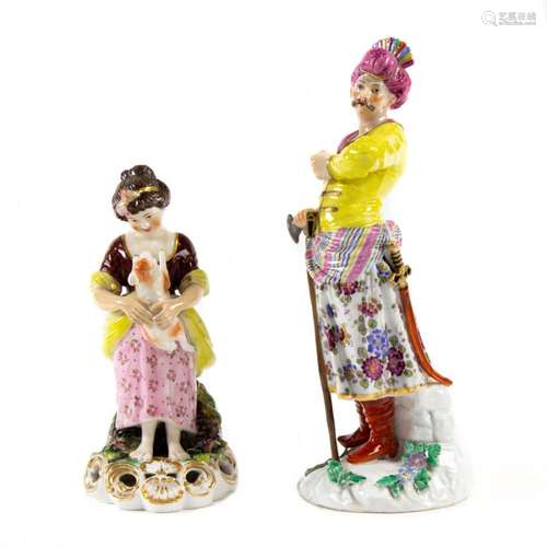 A Derby porcelain figure of a young shepherdess and a figure...