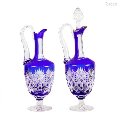 Two St. Louis cobalt flashed cut to clear glass handled wine...