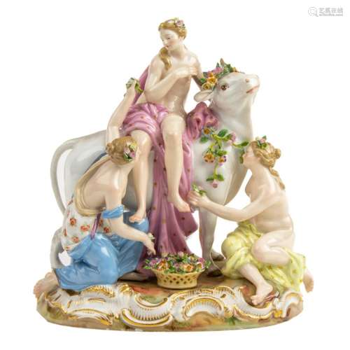 A Meissen porcelain figural group of Europa and the Bull, la...