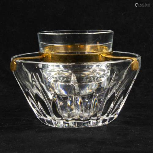 A Baccarat cut glass and gilt metal caviar bowl in the Biarr...