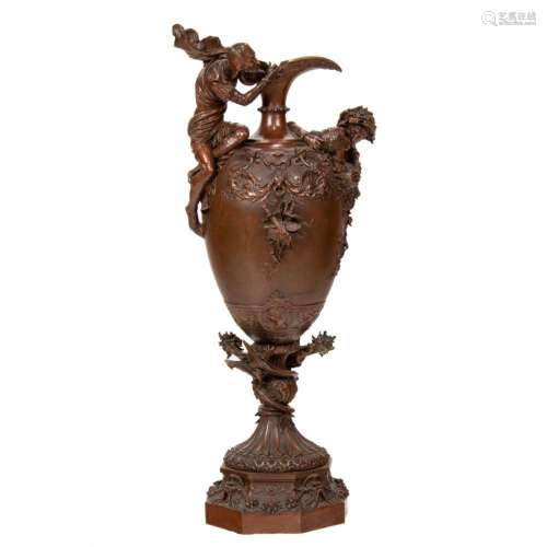 An imposing German patinated bronze figural ewer inspired by...