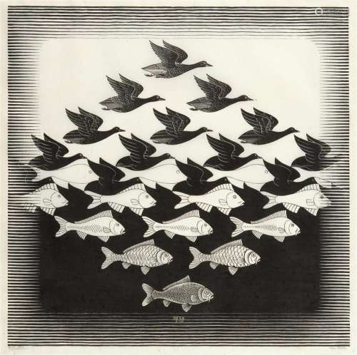 Maurits Cornelis Escher (1898-1972)<br />
'Sky and water I '...