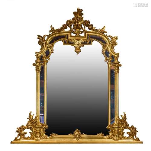 A large Belle Epoque style gilt composition over mantel mirr...