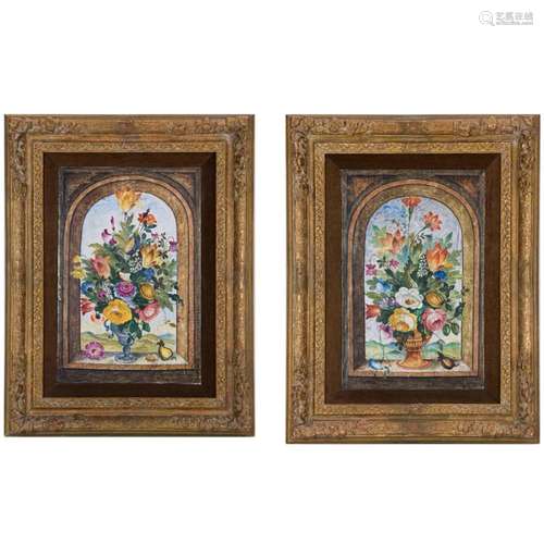 A pair of Italian polychrome painted porcelain panels