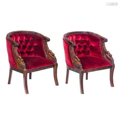 A pair of French Empire style mahogany Swan chairs