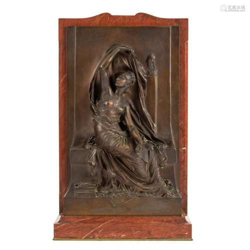 A French bronze and marble relief of Allegorie de la Pensee ...