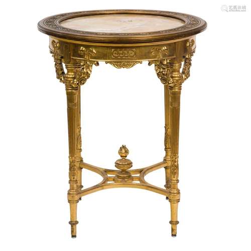 A Continental Beaux Arts giltwood and onyx occasional table