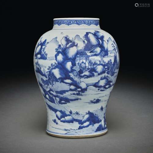 A VERY RARE LARGE BLUE AND WHITE BALUSTER JAR