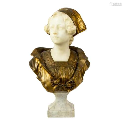 A Continental gilt metal mounted alabaster bust of a young w...