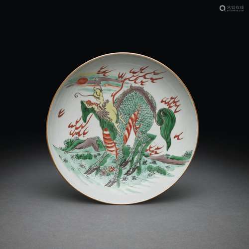 A FAMILLE VERTE 'QILIN’ DISH