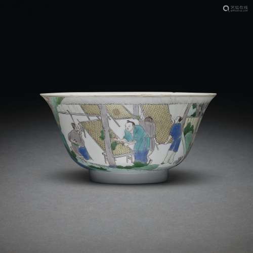 A RARE INSCRIBED FAMILLE VERTE 'WEAVING’ DEEP BOWL