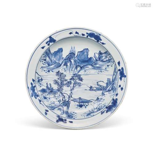 A LARGE BLUE AND WHITE ‘MASTER OF THE ROCKS’ DISH